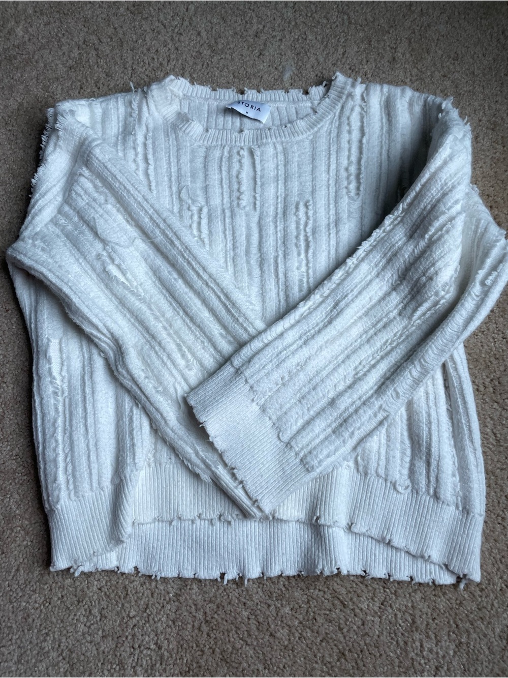 Storia White Textured Crewneck Sweater